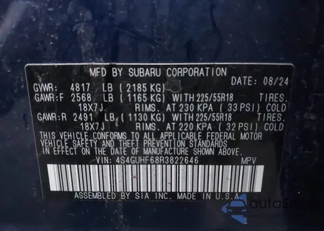 2024 Subaru Crosstrek Sport from USA, damaged, VIN 4S4GUHF68R3822646